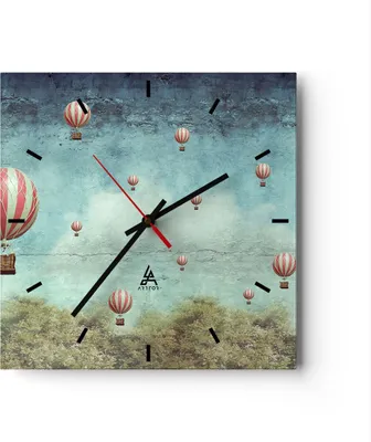 Produktbild von Wanduhr - Quadrat - Glasuhr - Baloons Phantasie Illustration Fantasie - 40x40cm - Schleichendes Uhrwerk - Lautlos - zum Aufhängen bereit - Dekoration Modern - Wanddekoration aus Glas - C3AC40x40-3065