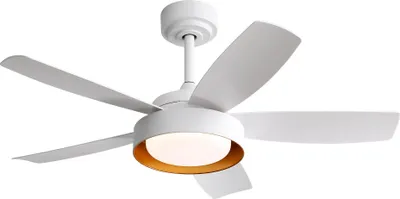 Image de Ventilateur de plafond Fortuna Lai 42 pouces avec éclairage LED 22 W et télécommande, moteur à courant continu réversible, blanc pour chambre à coucher