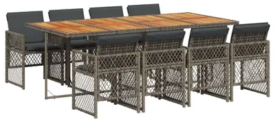 Imagen del producto de vidaXL Juego de mesa de jardín de 9 piezas con cojines, color gris, tejido tipo ratán