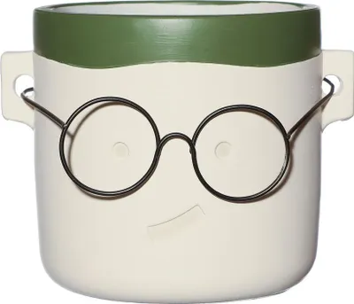 Produktbild von Blumentopf mit Gesicht und Brille, in zwei Farben und 4 Größen wählbar | Lustige Deko Pflanztöpfe, Farbe:Grün (Harry), Größe:Ø12 h.11.5 cm