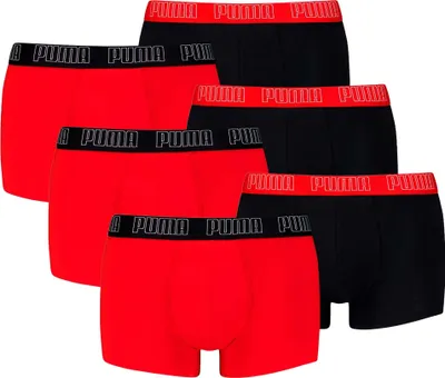 Produktbild von PUMA Herren Boxershorts, 6er Pack - Everyday Trunks 6P, Baumwolle Stretch, einfarbig Schwarz/Rot L