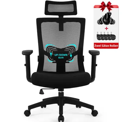 Produktbild von Marodic Bürostuhl Ergonomisch Drehstuhl Wippfunktion Schreibtischstuhl mit Verstellbarer Kopfstütze, Armlehnen, Lendenwirbelstütze Bürostuhl 150kg