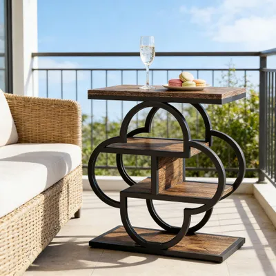 Image de Table d'appoint, étagère en bois à 4 niveaux, table de chevet, 60 x 30 x 66 cm, noir / marron