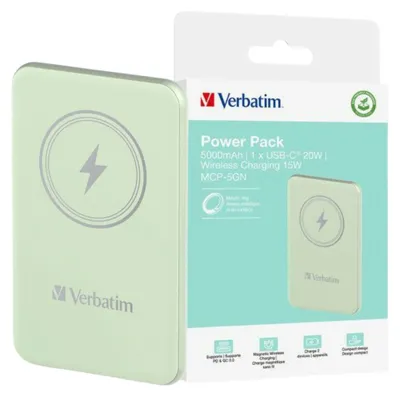 Zdjęcie produktu dla Verbatim Charge 'n' Go, 5000 mAh, Litowo-polimerowy (LiPo), Quick Charge 3.0, Bezprzewodowe ładowanie, Zielony