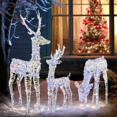 Produktbild von FCH 3-teiliges Weihnachtsbeleuchtung LED Rentier, Weihnachtshirsch Beleuchtet,Weihnachten Deko für Außen und Innen,mit 270 LEDs 117/76/66.5 cm
