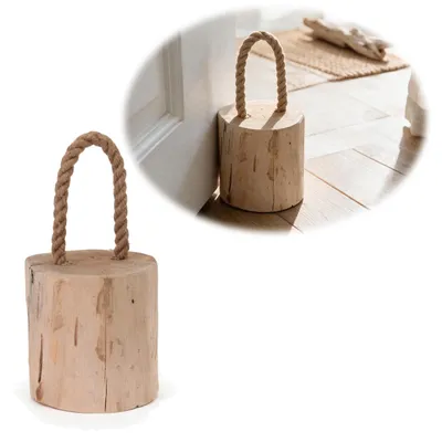 Produktbild von LS-LebenStil Boden Türstopper Oslo 15cm Teakholz 1,5kg Jute Sisal Seil Tragegriff Türpuffer Türhalter Türsack Teak Holz