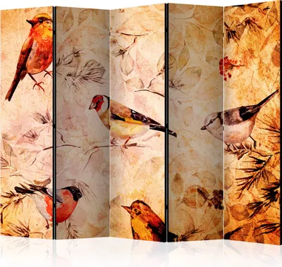 Produktbild von 5-teiliger Einseitiger Vlies Paravent - Birds 225x172 cm Orient p-B-0057-z-c