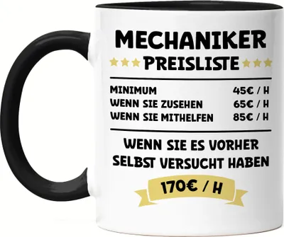 Produktbild von Mechaniker Preisliste Tasse Schwarz Maschinen Bauteile Wartung Reparatur Beruf Arbeit Job