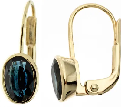 Produktbild von Ohrringe Ohrhänger Boutons Saphir blau oval 333 Gold Gelbgold schlicht