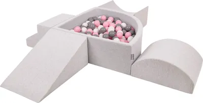 Produktbild von KiddyMoon spielplatz aus schaumstoff mit viertel eckig bällebad (300 bälle) hindernisläufe, hellgrau:weiß/grau/puderrosa