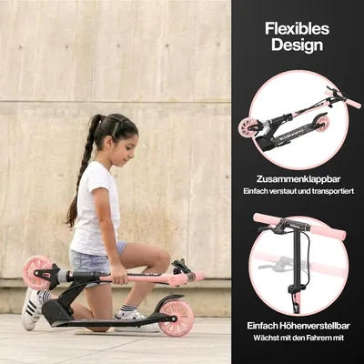 Produktbild von Kidiyana Kinderroller ab 5 Jahren bis 50 kg – klappbarer Scooter mit LED-Rädern, Handbremse, Stoßdämpfung & höhenverstellbarem Lenker