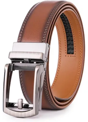 Productafbeelding van Leren herengordel, automatisch verstelbaar, 3,5 cm breed, bruin, lengte 110 cm, met cadeauverpakking