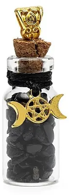 Image de Pendentif bouteille cadeau avec tourmaline noire et phases de lune - paquet de 4 pièces - 3,6 cm