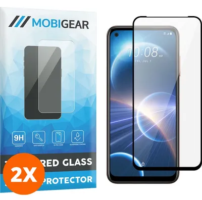 Produktbild von Mobigear Premium 4.99 HTC Desire 22 Pro Panzerglas Gehärtetes Glas Displayschutz - Hüllenfreundlich - Schwarz (2er Pack)