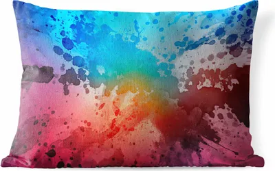 Produktbild von MuchoWow® Outdoor Kissen - Aquarell - Blau - Rot - Orange - 50x30 cm - Wetterfest - Lounge Kissen - Sofa kissen - Wohnzimmer Dekoration