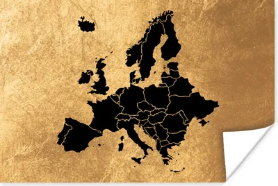 Produktbild von MuchoWow® Poster Karte von Europa - Schwarz und Gold 60x40 cm - Schlafzimmerdekoration