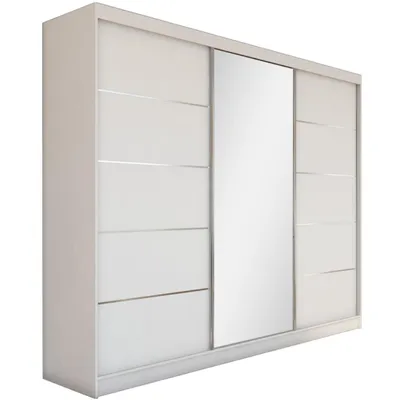 Produktbild von Schwebetürenschrank MARIKA 240 cm – Kleiderschrank mit 3 Schubkasteneinsätze, Spiegel & Schiebetüren (Weiß)