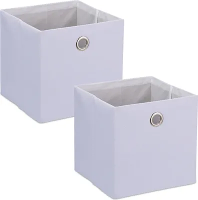 Immagine prodotto di Relaxdays, set di 2 contenitori in tessuto, HxLxP: 30,5 x 30,5 x 30,5 cm, cestini pieghevoli da scaffale, bianchi