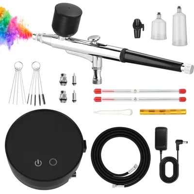 Airbrush-Set mit Kompressor, 3 Druckstufen, 3 Düsen 0,2–0,5 mm