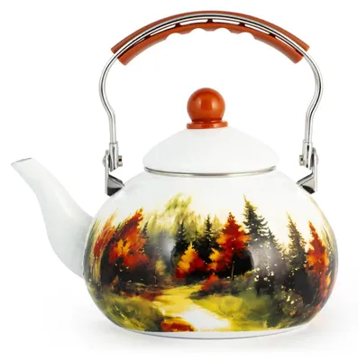 Wasserkocher aus Emaille, 2,5 l, Herbstwald-Dekor, für alle Herdarten