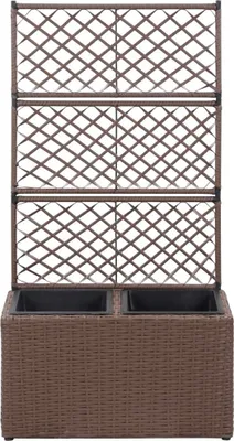 Obrázek produktu pro vidaXL Zvýšený záhon s mřížkou 2 květináče 58×30×107cm Poly ratan hnědý