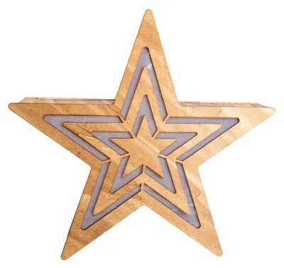 Produktbild von LED Adventsstern, Holz, natur, Timer, Batterie, H 33 cm