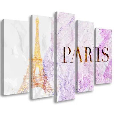 Immagine prodotto di Quadro in tela in 5 pezzi Torre Eiffel di Parigi glamour 150x100 cm Feeby rosa quadro da parete pronto per essere appeso