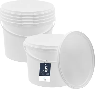 Produktbild von BenBow Eimer mit Deckel 10L x5 Weiß - lebensmittelecht, stabil, luftdicht, auslaufsicher, geruchsneutral - Plastikeimer mit Henkel - leer
