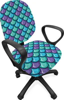Produktbild von ABAKUHAUS Fisch Bürostuhl Schonbezug, Drachenschuppenarmschienen Aufwändige Motiv, dekorative Schutzhülle aus Stretchgewebe, Blau Violett Sea Green
