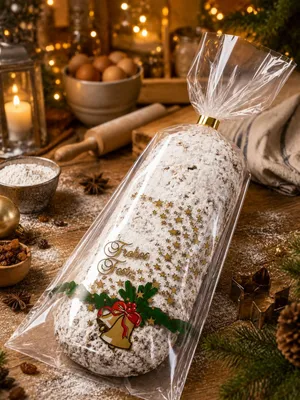 Produktbild von PP-Stollenbeutel "Glocke - Frohes Fest", 20 + 7 x 48 cm, 50 Stück
