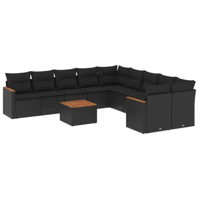 Image de vidaXL Ensemble de salon de jardin 11 pièces avec coussins noir poly rotin