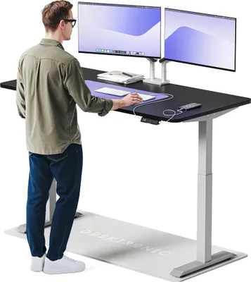 Produktbild von Desktronic HomeOne Elektrisch höhenverstellbarer Schreibtisch 160x80cm Grau/Schwarz mit Memory-Funktion, Anti-Kollisions Technologie, USB-A und USB-C-Ladeanschlüssen