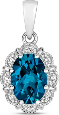 Produktbild von Funkelndes Feuer Eleganter 9 Karat (375) Weißgold Diamant Anhänger Brillant-Schliff HI - I1 mit London - Blautopas; TRS34906