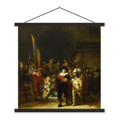 Produktbild von MuchoWow® Textilposter Die Nachtwache - Rembrandt van Rijn 120x120 cm mit schwarzem Rahmen - Aufhängungsset