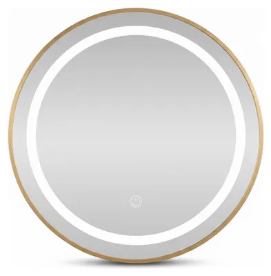 Image de SensaHome Miroir de salle de bain rond à LED - Miroir mural à intensité variable avec éclairage - cadre métallique - 2700K/4500K/6400K - 60 cm - Or