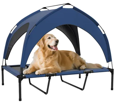Produktbild von PawHut Erhöhtes Hundebett mit Baldachin Haustierbett Outdoor Hundeliege mit Dach