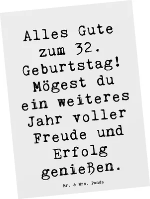 Produktbild von Mr. & Mrs. Panda Postkarte Spruch 32. Geburtstag - Weiß - Geschenk, freunde, Lebensjahr, bildkarte, Postkarten, Geburtstagsgeschenk, Grußkarte, Alter, Ansichtskarte