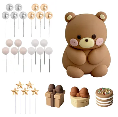 Torten-Deko-Set, 29-teilig, Gold/Silber/Beige/Hellbraun