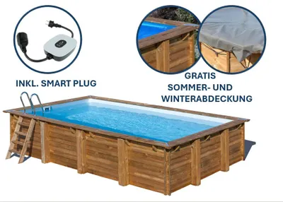 Produktbild von GRE Holzbecken rechteckig Modell Evora 620 x 420 x 133 cm, Komplettset + GRATIS Sommer- und Winterabdeckung