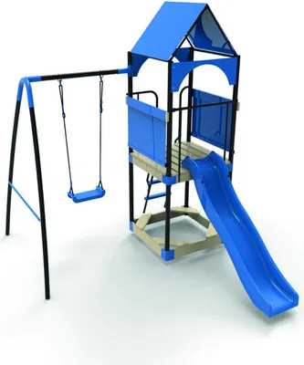 Produktbild von Metalowy plac zabaw dla dzieci huśtawka metalowa KAJTEK niebieski 295x215x260 cm Domek Zjeżdżalnia Piaskownica