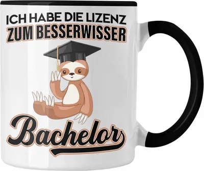Produktbild von Trendation - Bachelor Geschenk Abschluss Tasse Spruch Master Abitur Abi Graduation Bestanden Prüfung Lizenz zum Besserwisser (Schwarz)