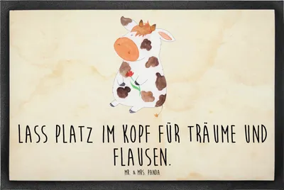 Produktbild von Mr. & Mrs. Panda Fußabtreter Kuh 60 x 90 cm - Vintage - Geschenk, Bauernhof, Kühe, Bodenvorleger, Hof, Türvorleger, Träume, Fussmatte, Schmutzfangmatte, fußmatte, Spruch
