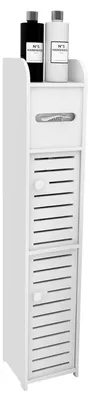Produktbild von Schmaler Badezimmerschrank - Freistehender Aufbewahrungsschrank - Wasserdicht - Belüftete Tür - 17 × 15 × 78 cm - Weiß