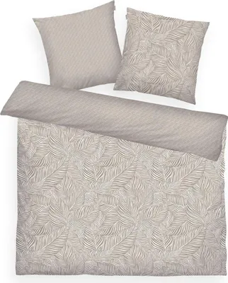 Produktbild von Satin-Wende-Bettwäsche - 200 x 200 cm - Creme - Weiß - mit Reißverschluss - mit Blättermotive