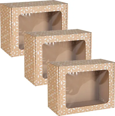 Produktbild von Rechteckige Mailer-Box, Geschenkbox mit weißem geometrischen Druck 25x20x10 cm x3