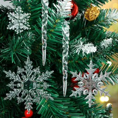Productafbeelding van Kerstboomversiering - Set van 42 - Sneeuwvlokken - Ijspegelhangers - Kerstboomdecoraties - Acryl