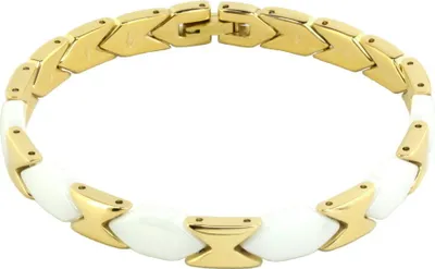 Produktbild von Armband Armkette aus weißer Keramik und Edelstahl goldfarbig