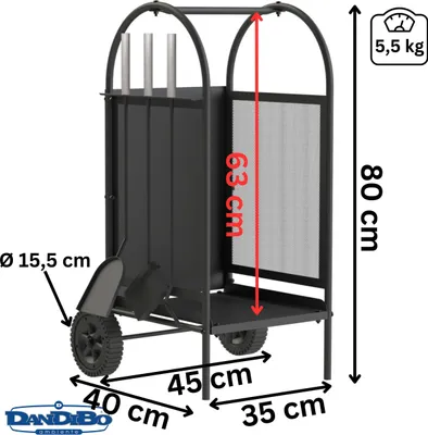 Image de DanDiBo Étagère à bois de cheminée Intérieur Métal Noir Support de bois de cheminée 80 cm avec garniture de cheminée et roues 96358 Chariot à bois de cheminée Panier à bois Support de bois de cheminée Étagère à bois