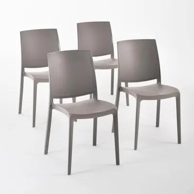 Immagine prodotto di set di 4 sedie impilabili in polipropilene con fibre di vetro per uso esterno e giardino, bar e ristoranti, cucina design moderno - CARMEN - Tortora