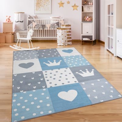 Teppich Kinderzimmer Kinderteppich Kurzflor Rutschfest Herzen Sonne Regenbogen Grösse 80x150 cm